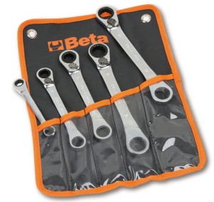 Klucz oczkowy z mechanizmem zapadkowym, odgięty o 15° w zestawie Beta 195P/B5