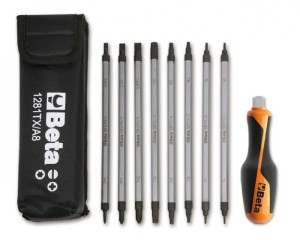 Zestaw 8 grotów dwustronnych i rękojeści, w pokrowcu