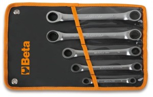 Klucze oczkowe z mechanizmem zapadkowym, dwustronne, dwunastokątne w zestawie Beta 195/B5