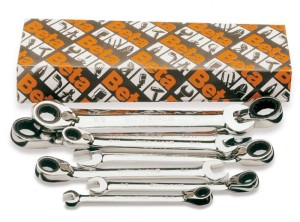 Klucze płasko-oczkowe z dwukierunkowym mechanizmem zapadkowym, calowe w zestawie Beta 142AS/8